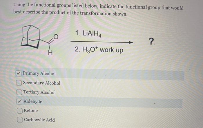 Using the functional groups listed below, indicate the functional group that