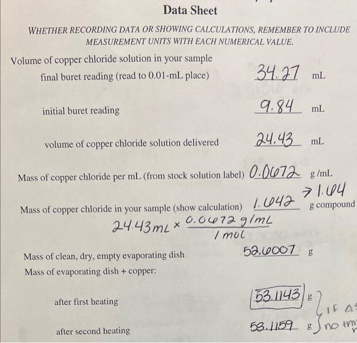 data: question: WHETHER RECORDING DATA OR SHOWING CALCULATIONS, REMEMBER TO INCLUDE MEASUREMENT