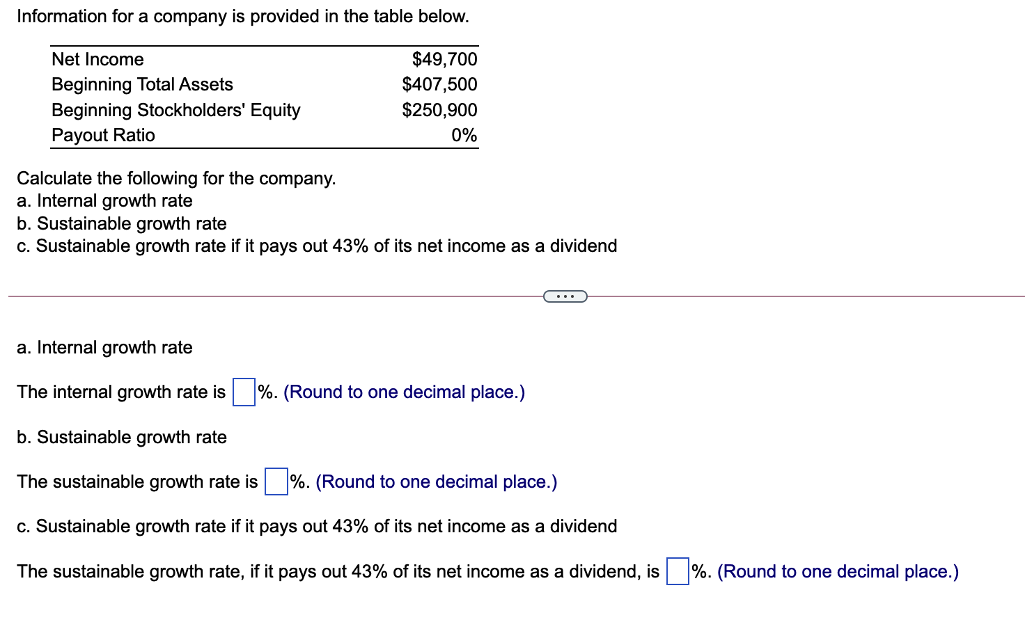 Information for a company is provided in the table below. Net