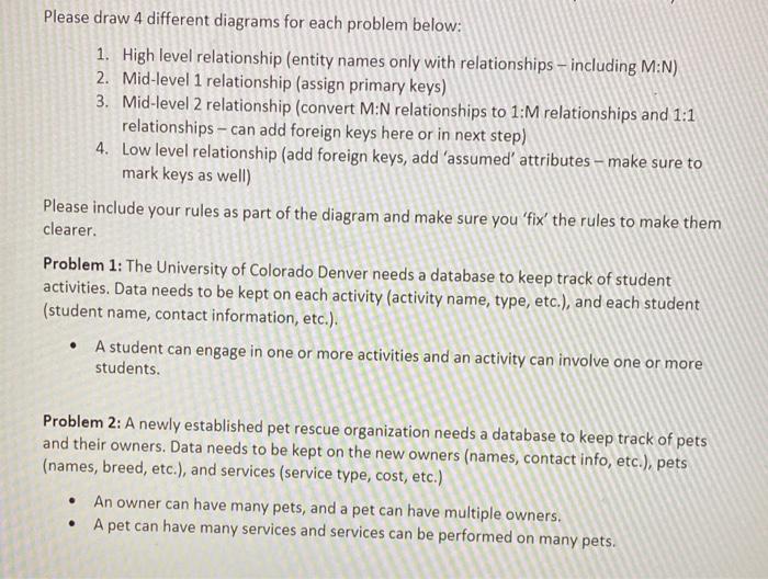  Please draw 4 different diagrams for each problem below: 1. High