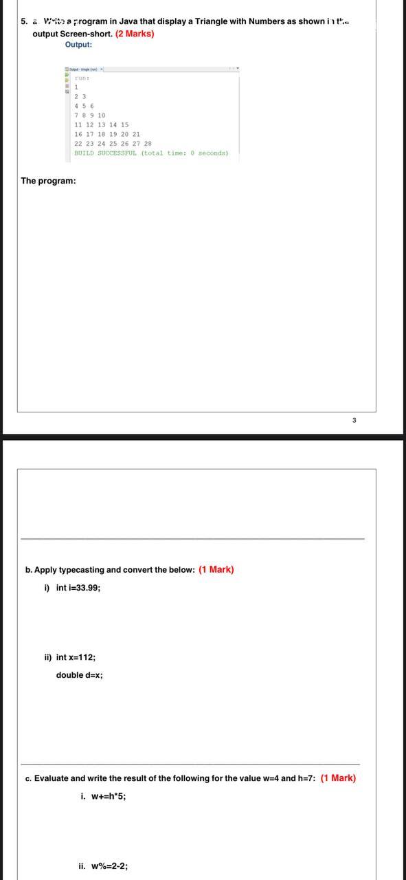 5. a Va program in Java that display a Triangle with