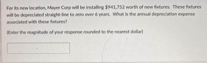  For its new location. Mayer Corp will be installing $941,752 worth