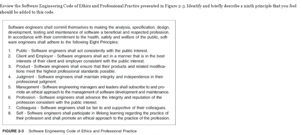  Review the Software Engineering Code of Ethics and Professional Practice presented
