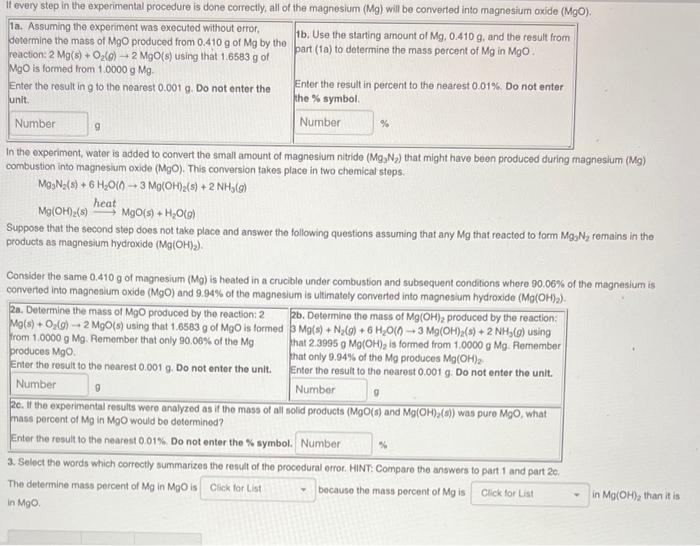  1a. Assuming the experiment was executed without error, dotermine the mass