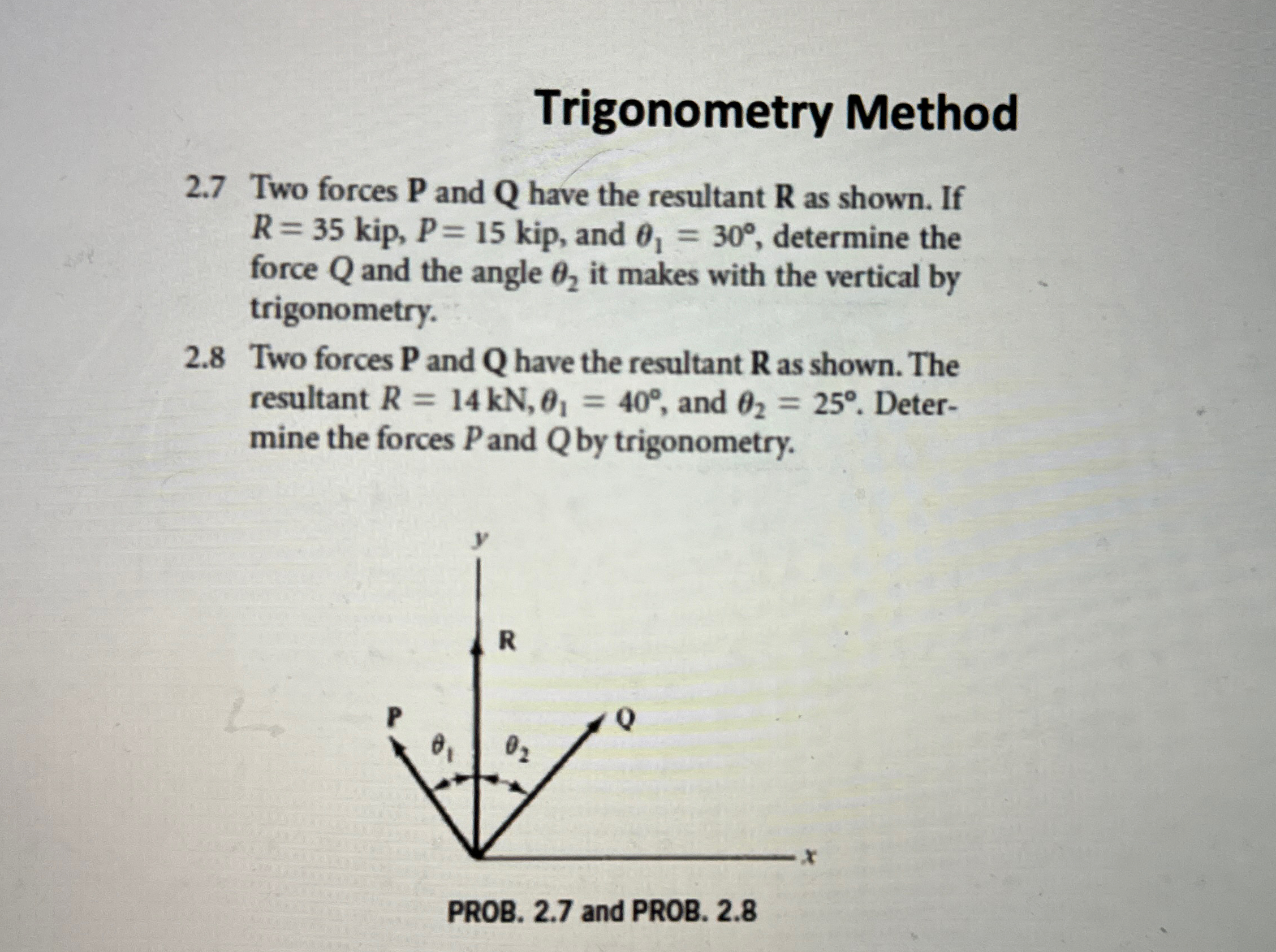 Trigonometry Method\ 2.7 Two forces P and Q have the resultant