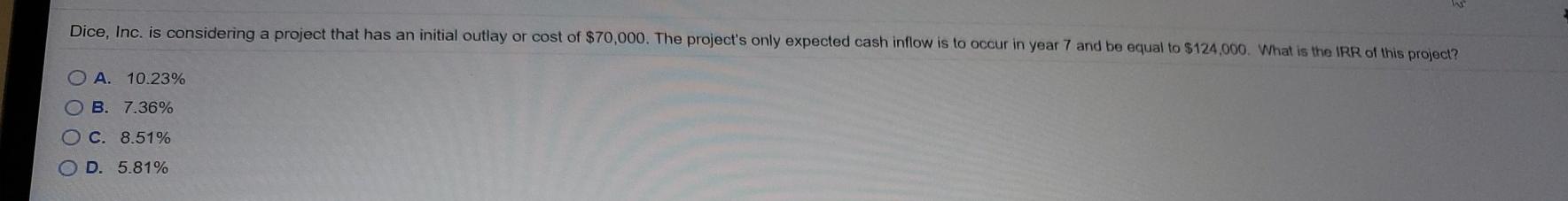 Dice, Inc. is considering a project that has an initial outlay