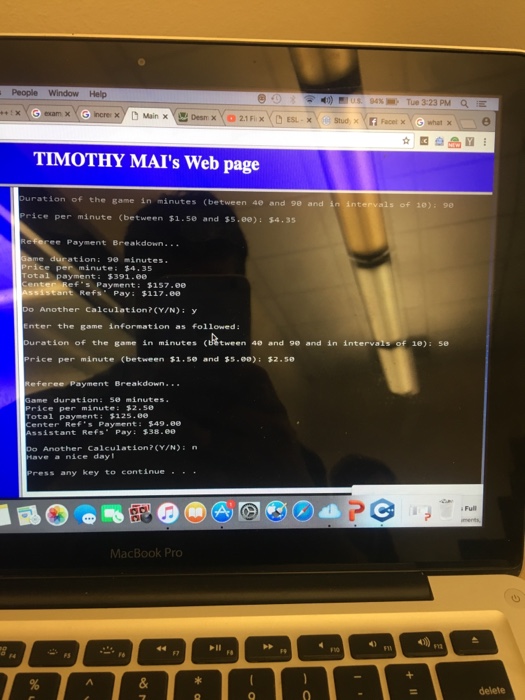 payment is based on the duration of the game and the paid