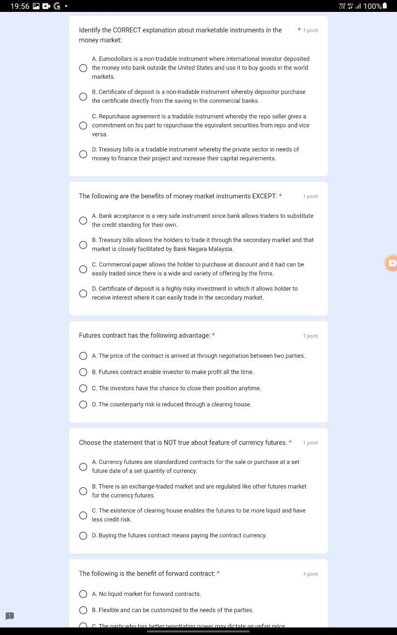 Identify the CORRECT explanation about marketable instruments in the * 1