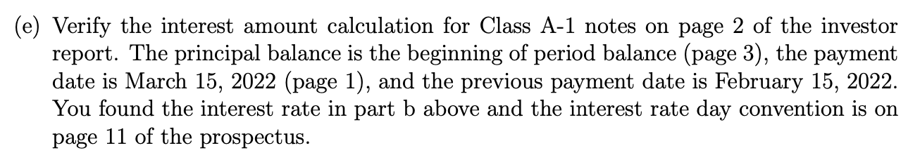 (e) Verify the interest amount calculation for Class A-1 notes on