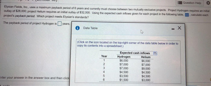  *** * Question Help Elysian Fields, Inc., uses a maximum payback