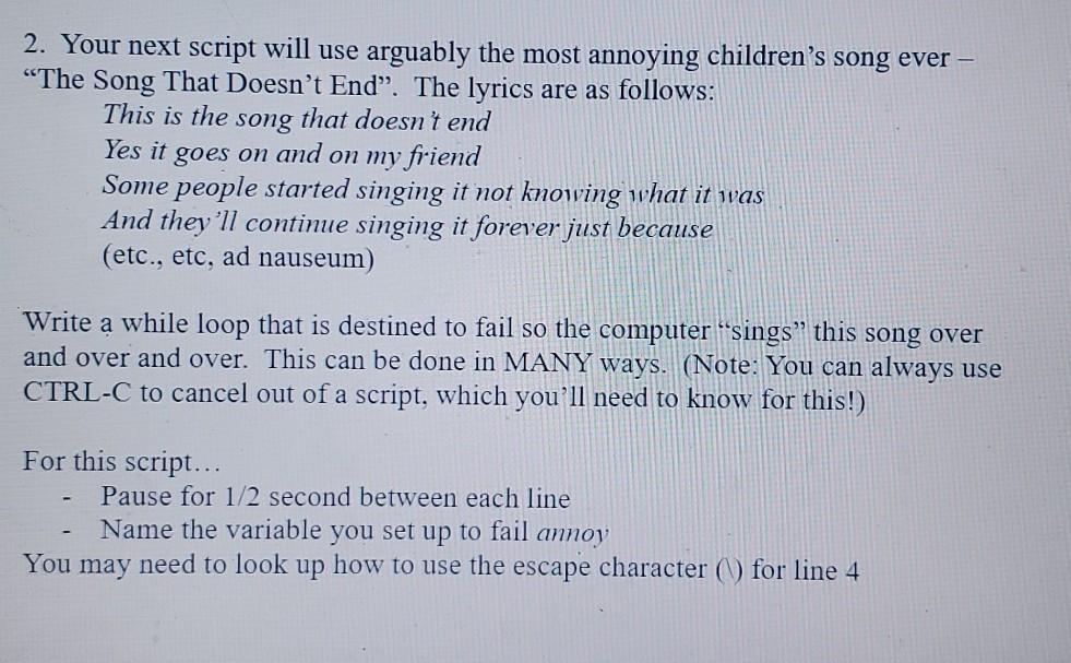  need help writing this loop script for Linux. thanks 2. Your