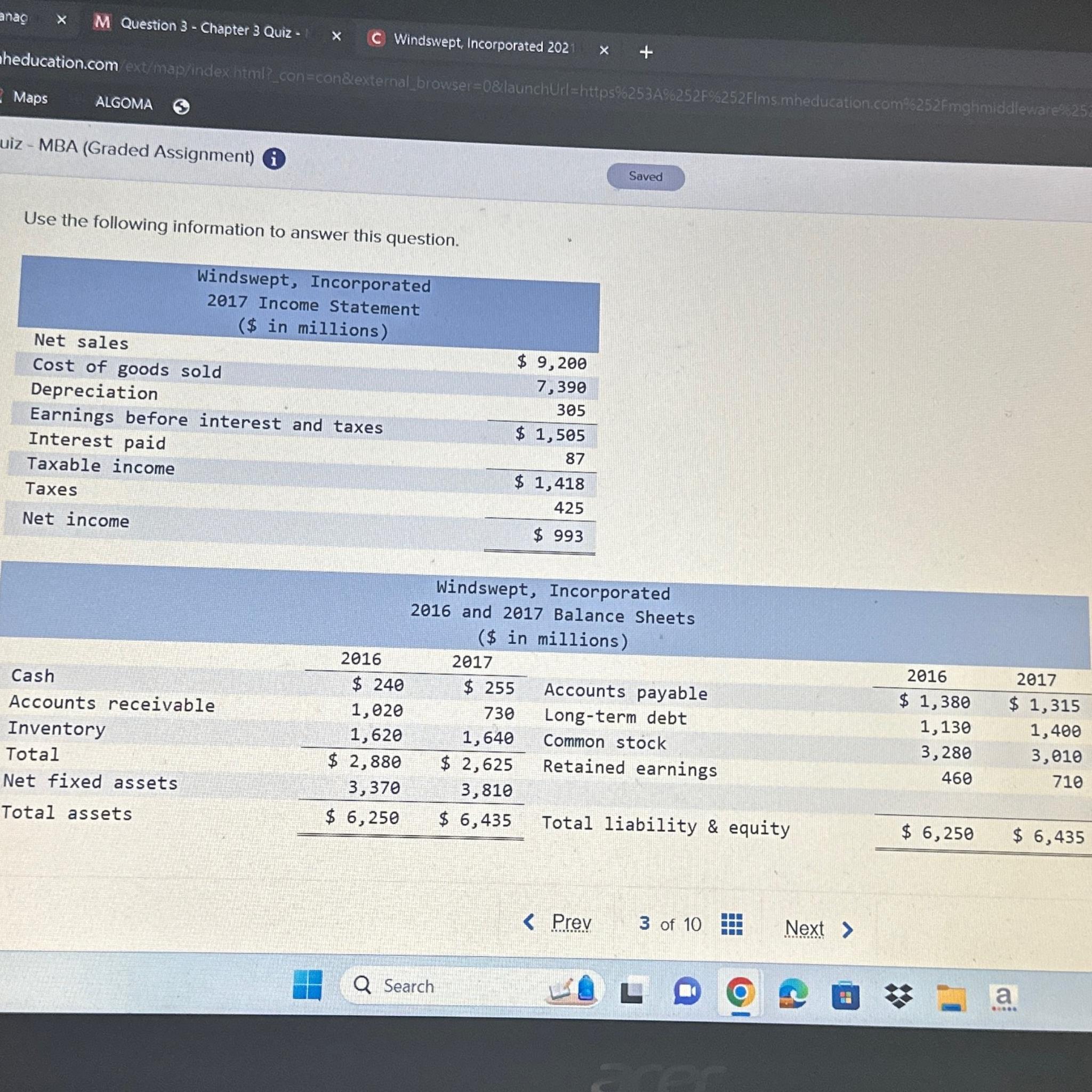  Use the following information to answer this question. \table[[\table[[Windswept, Incorporated],[2017 Income