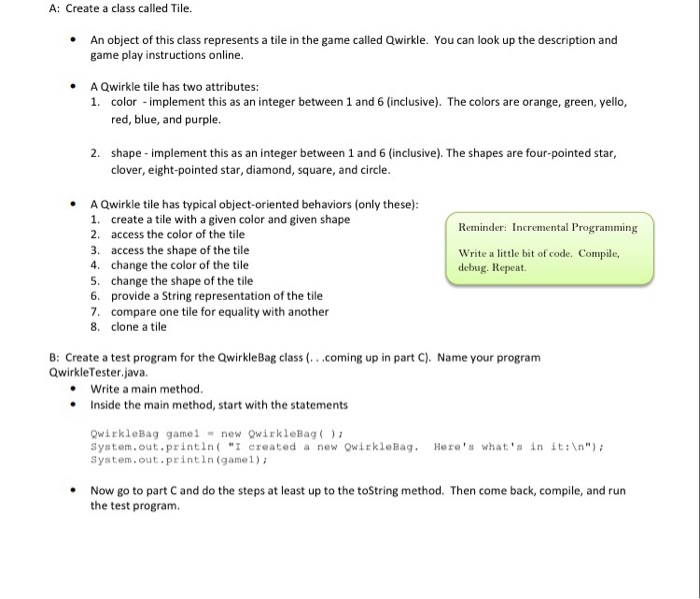 This is for a java lab, in class instruction we are not