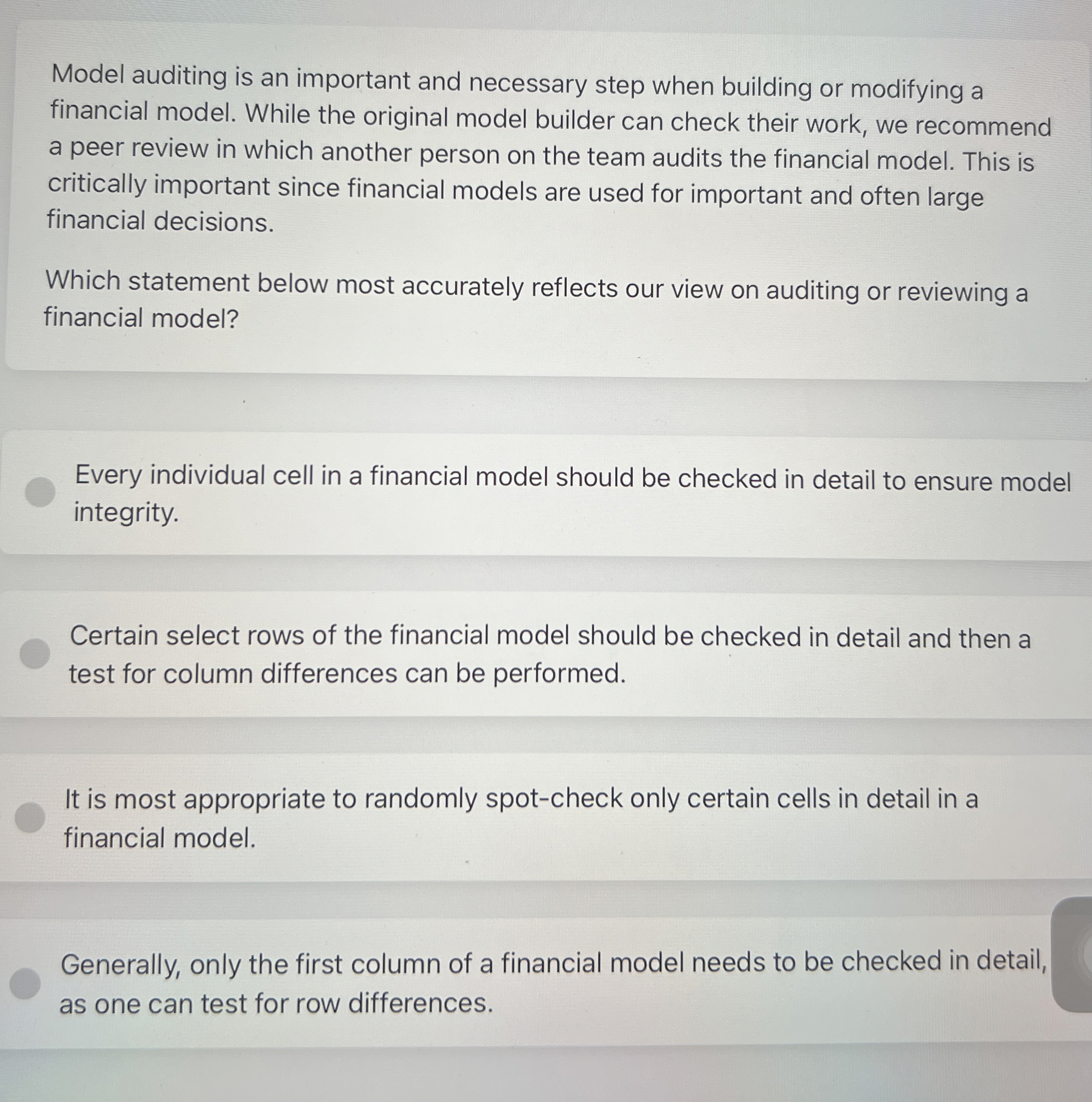  Model auditing is an important and necessary step when building or