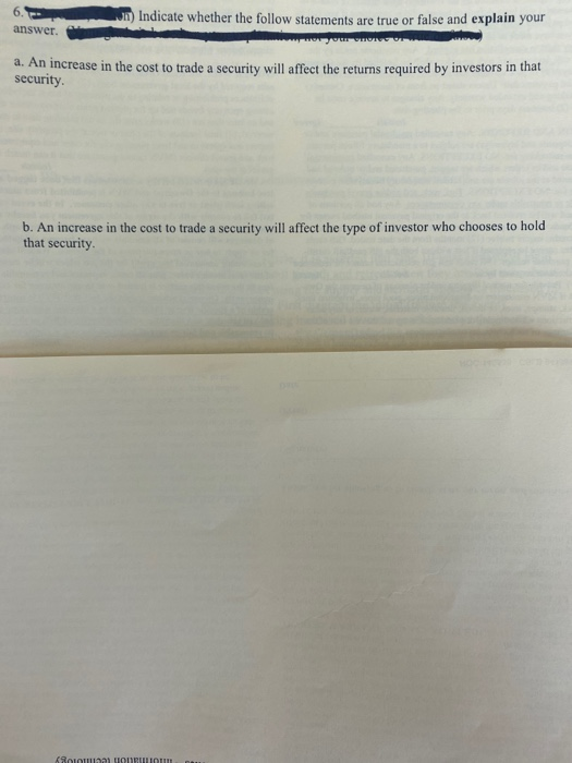  6. answer. JIT) Indicate whether the follow statements are true or
