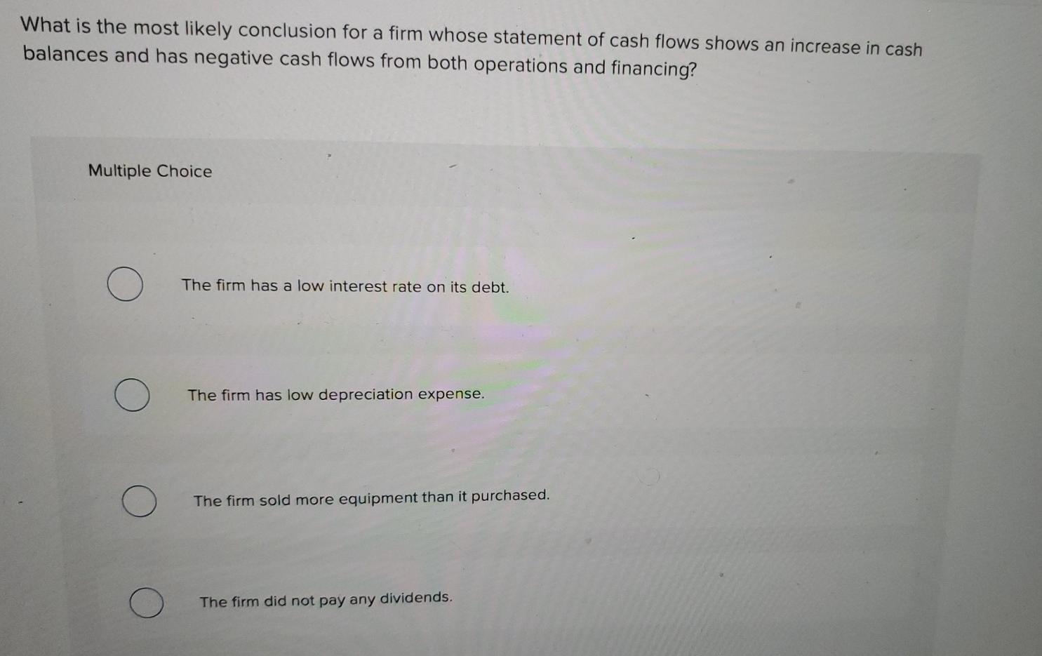  What is the most likely conclusion for a firm whose statement