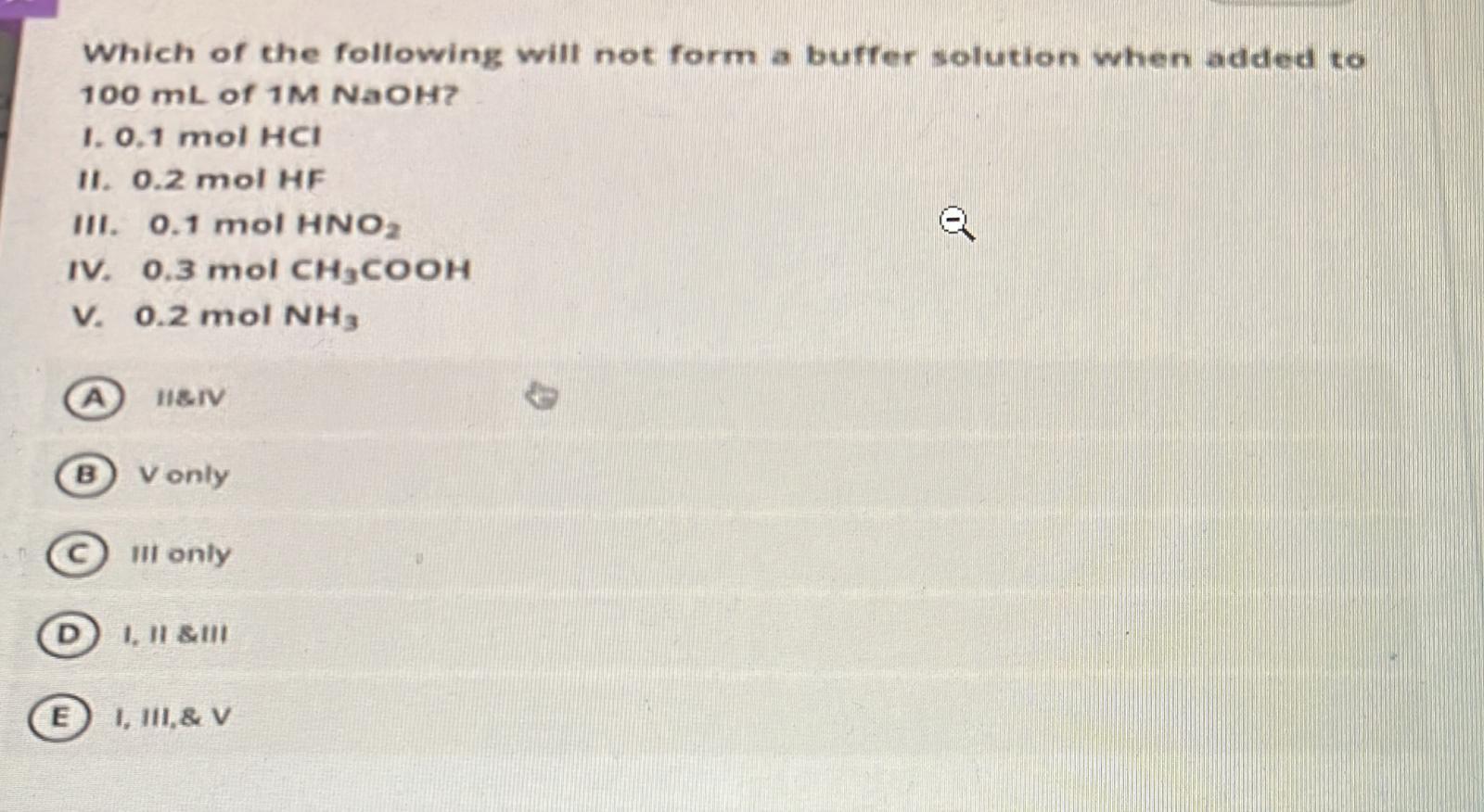  Which of the following will not form a buffer solution when
