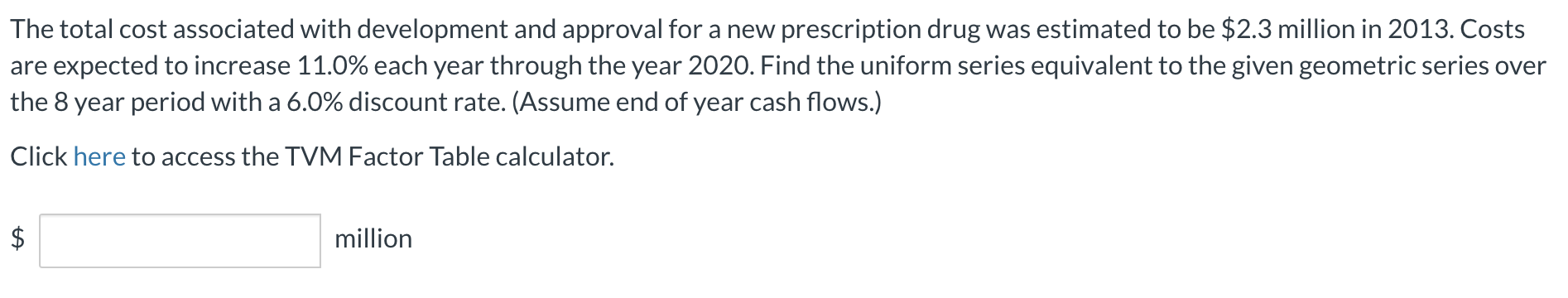  The total cost associated with development and approval for a new