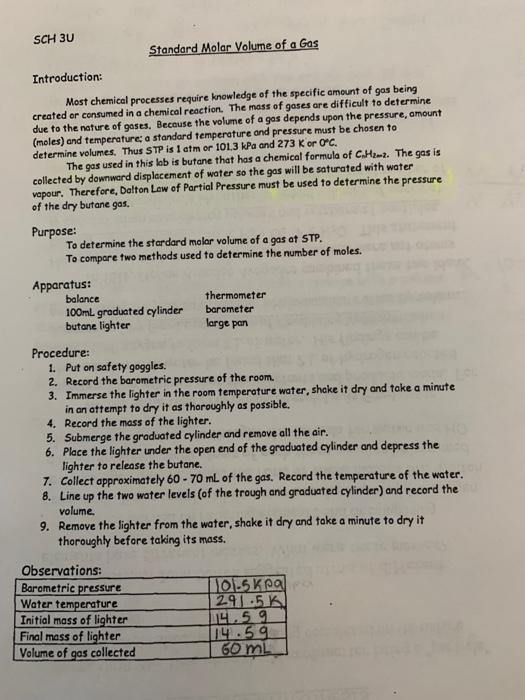 on safety goggles. 2. Record the barometric pressure of the room. 3.