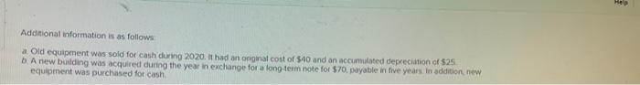 of Equipment (Indirect Method) LO5-2, 5-3, 5-5,5-S1 The following information has been