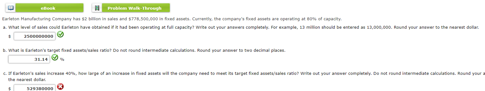 answer part c please eBook B Problem Walk-Through Earleton Manufacturing Company has