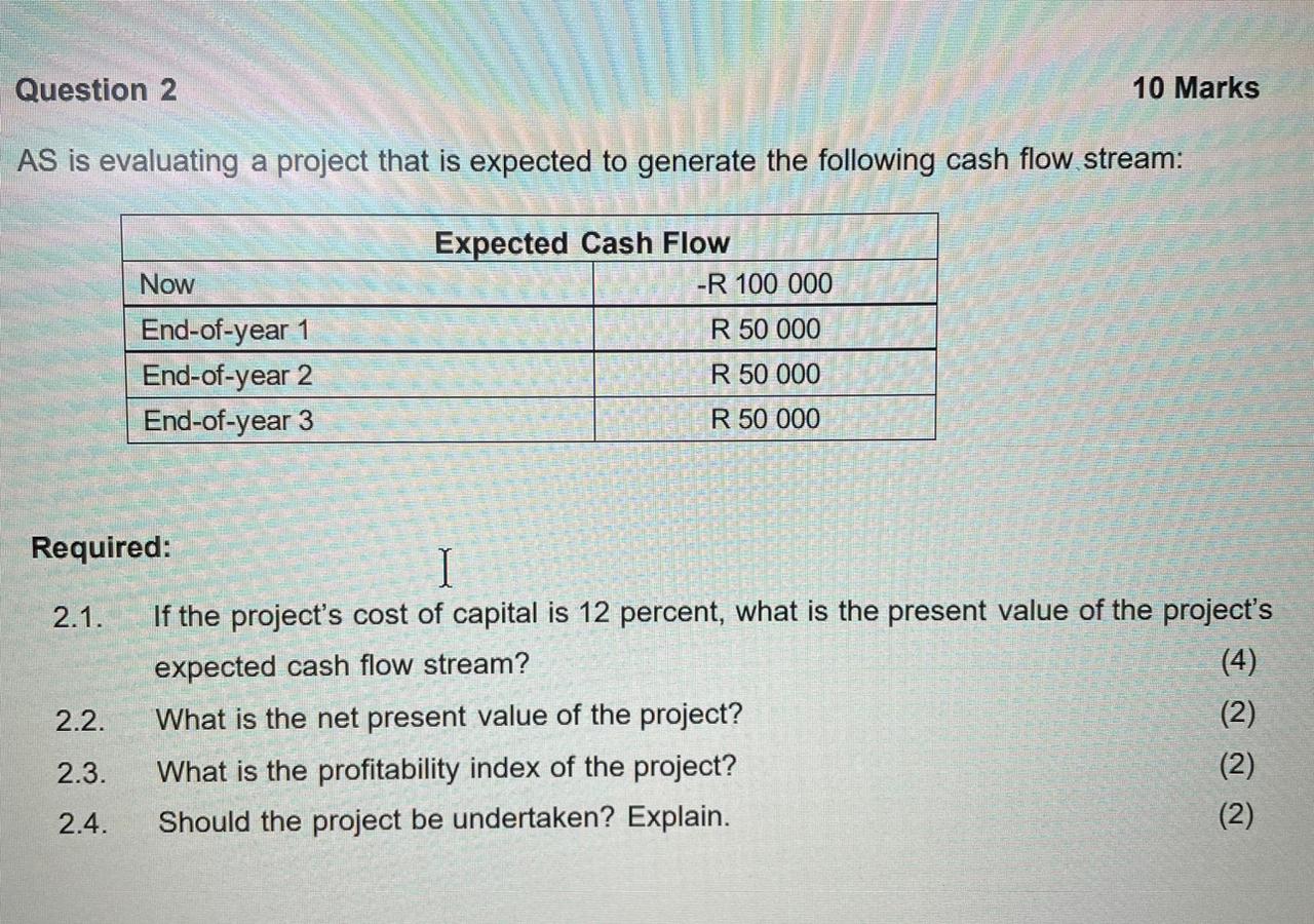  AS is evaluating a project that is expected to generate the