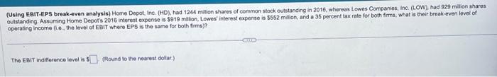  (Using EBrT-EPS break-oven analysis) Home Depot. Ine. (HD), had 1244 million