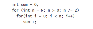 Big O notation of the following code int sum = 0 for
