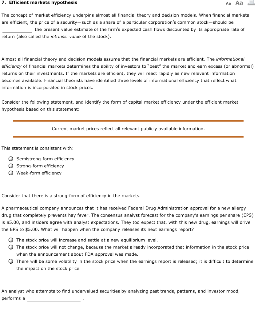  7. Efficient markets hypothesis Aa Aa E The concept of market