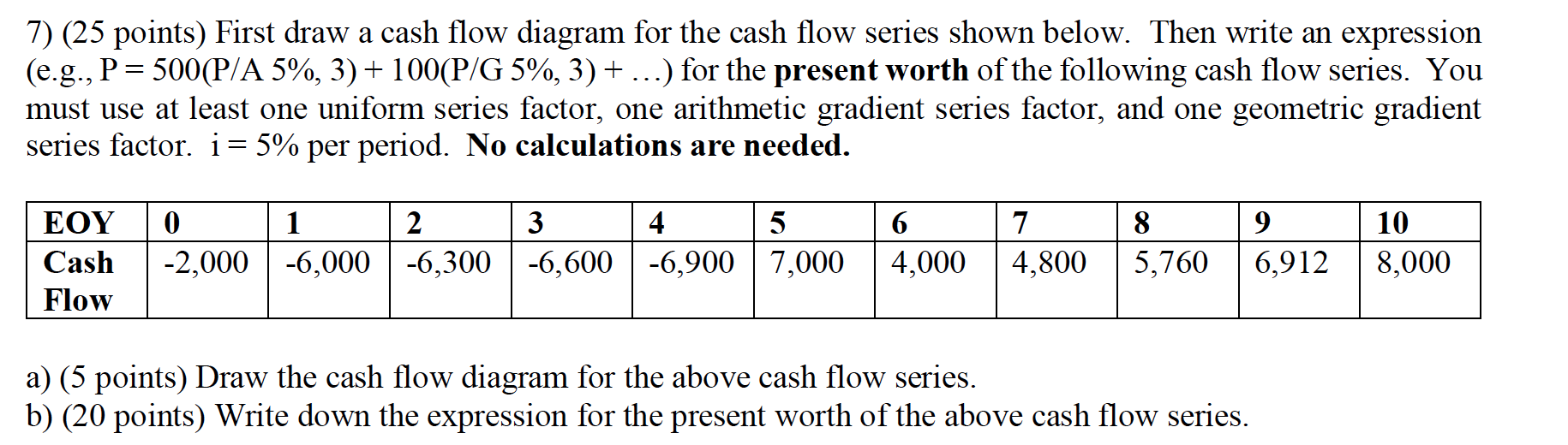 Need expert help please? 7) (25 points) First draw a cash flow