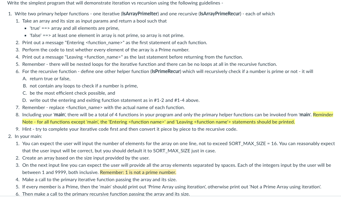 In C++ please! Write the simplest program that will demonstrate iteration vs
