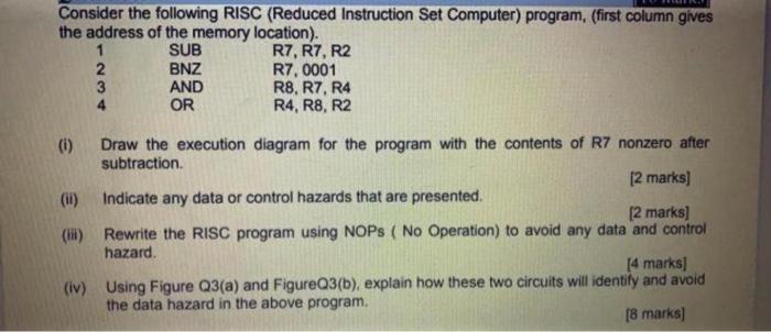  Consider the following RISC (Reduced Instruction Set Computer) program, (first column