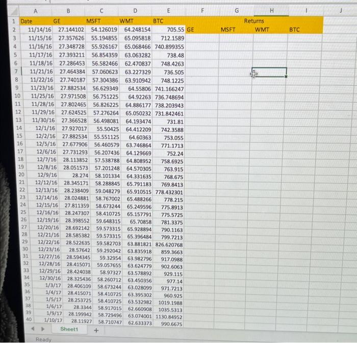 download the spreadsheets containing the daily stock prices for General Electric, Microsoft,