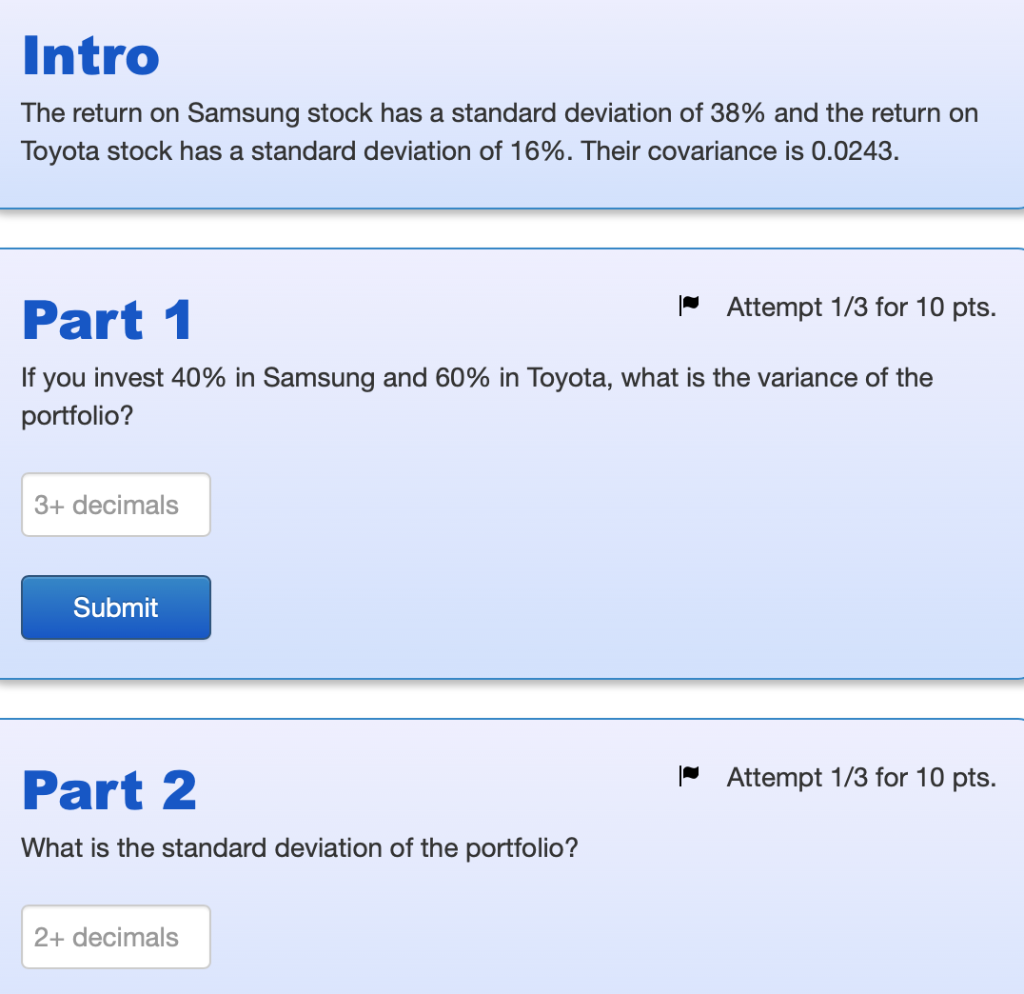  Intro The return on Samsung stock has a standard deviation of