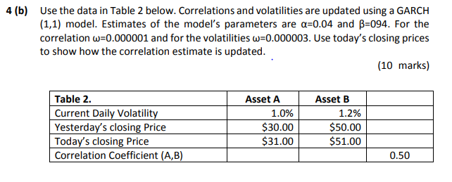 4 (b) Use the data in Table 2 below. Correlations and volatilities
