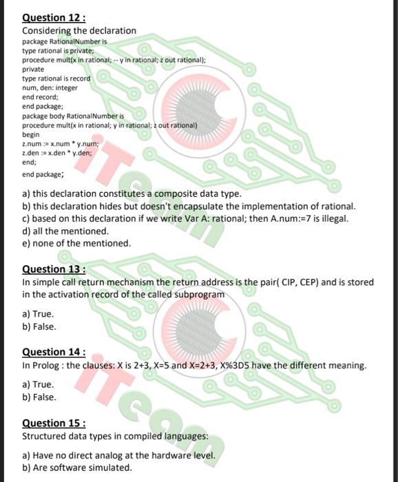  Question 12: Considering the declaration package Rational Number is type rational