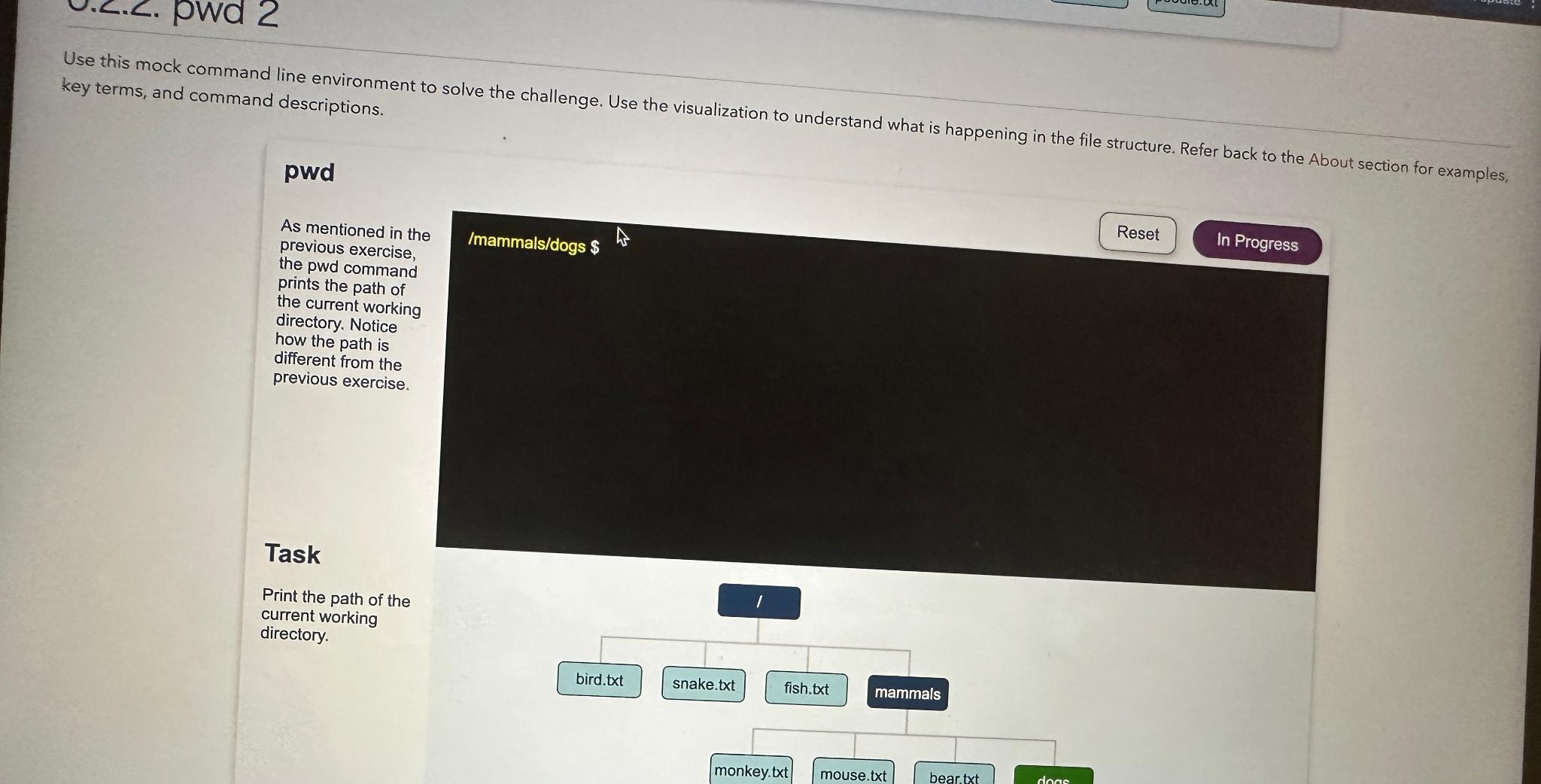  Use this mock command line environment to solve the challenge. Use