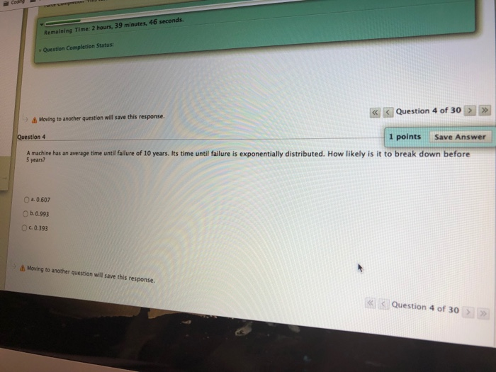 Remaining Time: 2 hours, 39 minutes, 46 seconds Question Completion Status