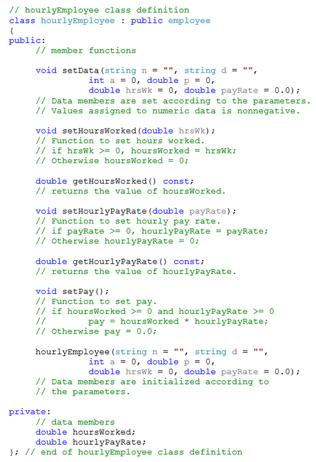 Heres the given code: Heres the problem: Please solve, thanks! // hourlyEmployee