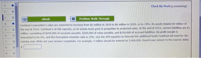  1. Check My Work (3 remaining) 2 4 5. eBook Problem