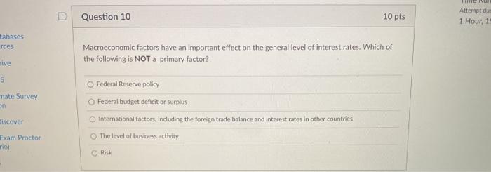  Question 10 10 pts E NO Attempt du 1 Hour 1