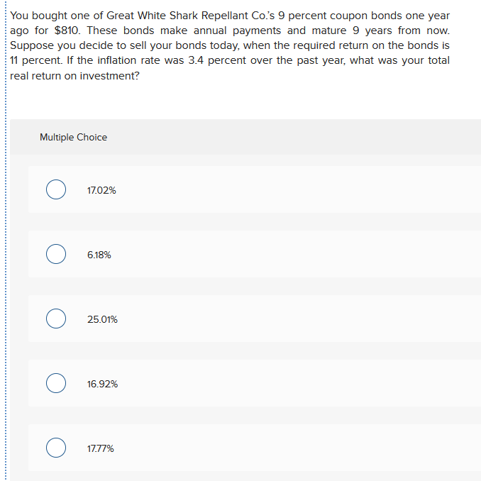 Suppose you bought a 10 percent coupon bond one year ago for