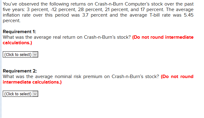 nominal rate of return on this investment over the past year? (Click