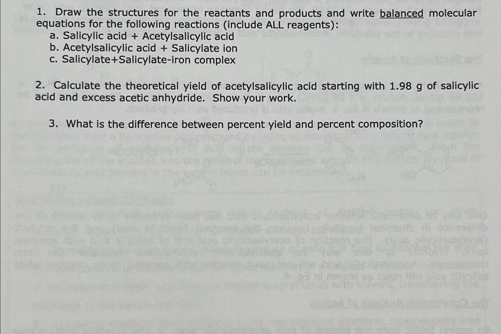  Draw the structures for the reactants and products and write balanced