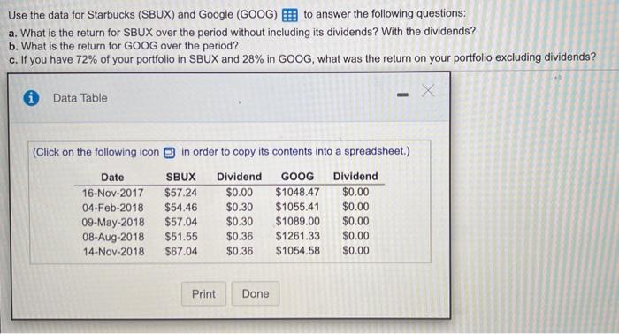  1.) 2.) please help! Use the data for Starbucks (SBUX) and