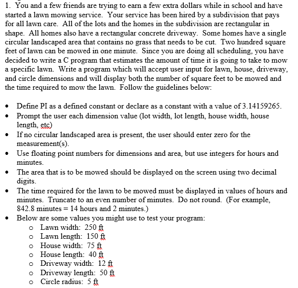  write a C program for the question above 1. You and
