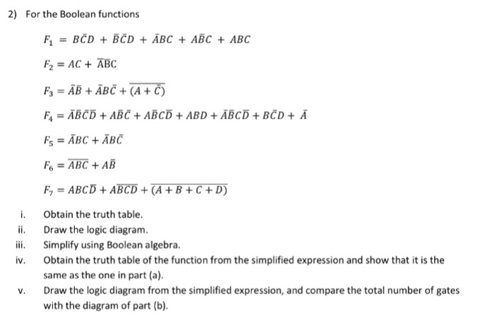  2) For the Boolean functions F1 = BCD + BCD +