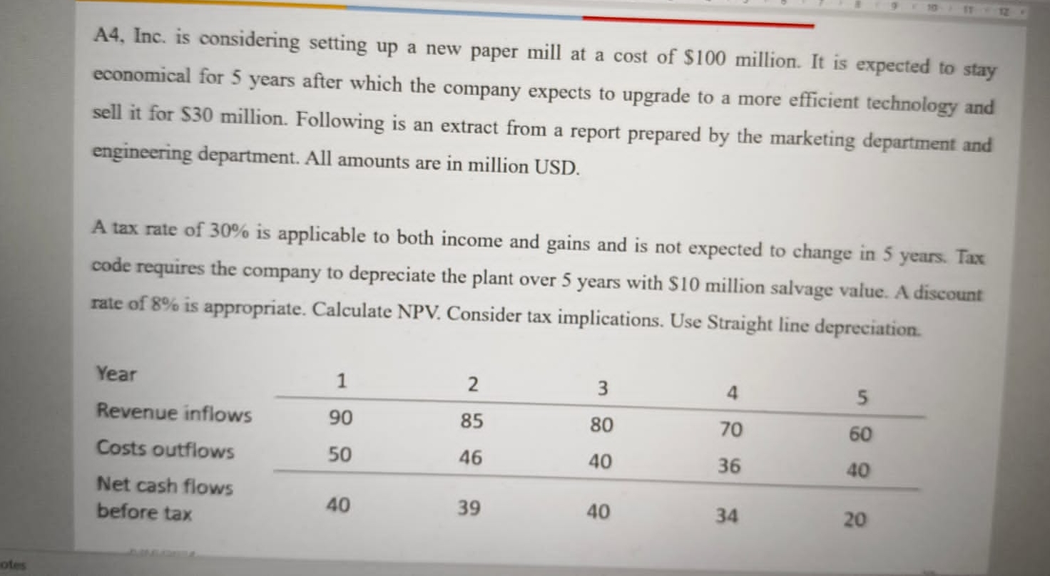  A4, Inc. is considering setting up a new paper mill at