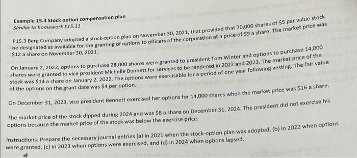  Example 15.4 Stock option compensation plan Similar to homework E15,11 P15.3