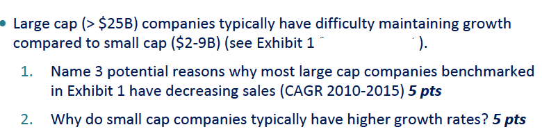 77Please answer all the questions here Exhibit 1 Large cap(>$25B) companies typically